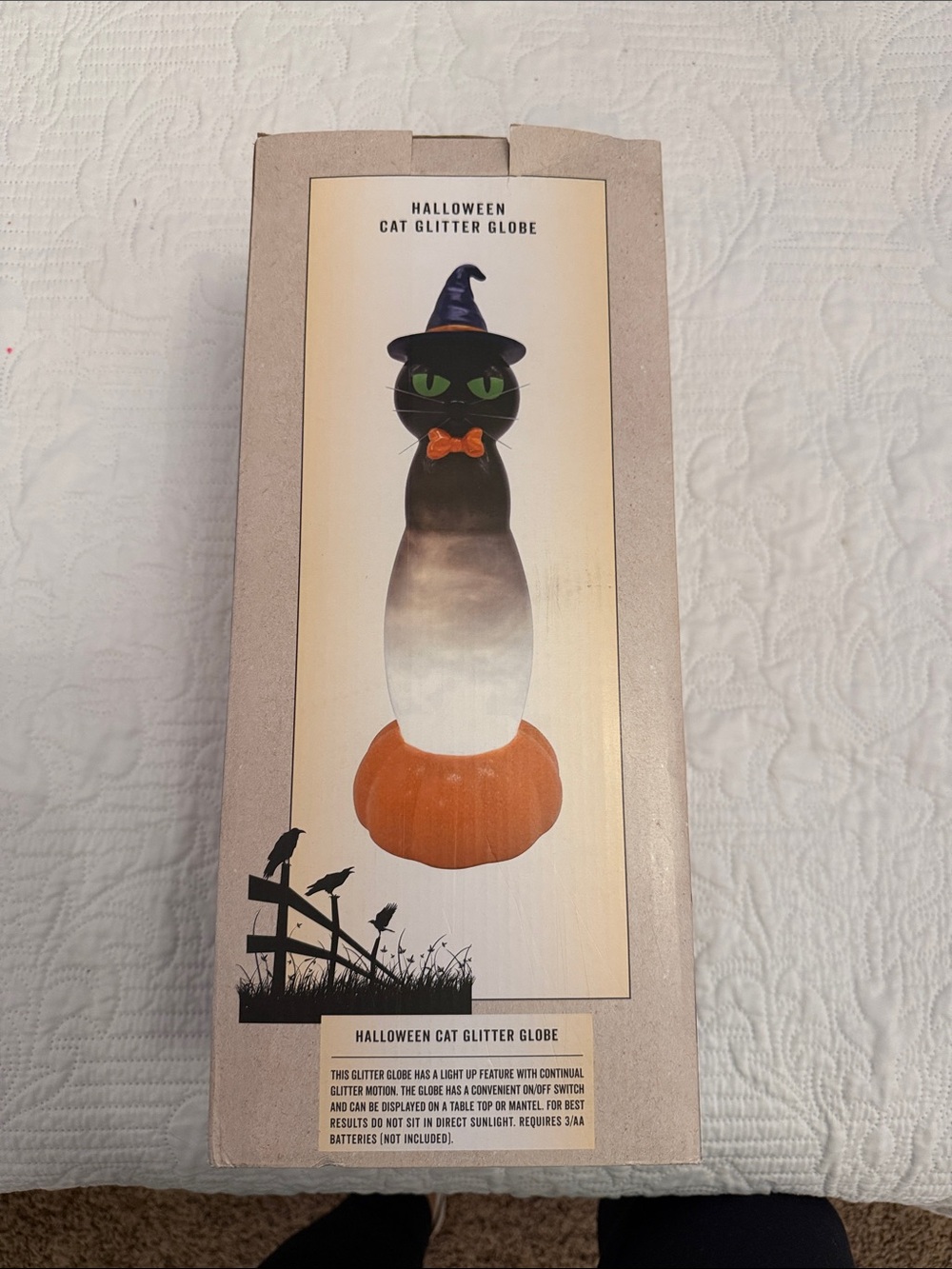 Cracker Barrel Black Cat Glitter Globe with Orange Pumpkin Base